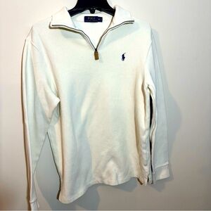 Men’s Polo Ralph Lauren White Luxury Quarter Zip Pullover Size M